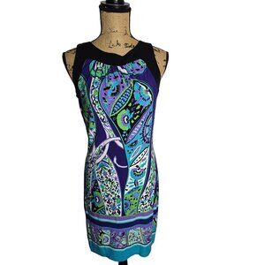 Y2K XOXO Blue Green Paisley Sleeveless Dress Medium